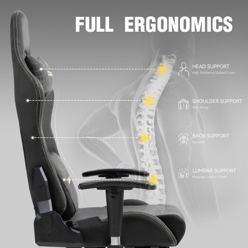 Dowinx Gaming Chair with Massage Lumbar Support & Footrest - Ergonomic Reclining Office Chair, High Back Suede Fabric for Adults