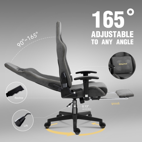 Dowinx Gaming Chair with Massage Lumbar Support & Footrest - Ergonomic Reclining Office Chair, High Back Suede Fabric for Adults