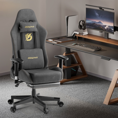 Dowinx Gaming Chair with Massage Lumbar Support & Footrest - Ergonomic Reclining Office Chair, High Back Suede Fabric for Adults