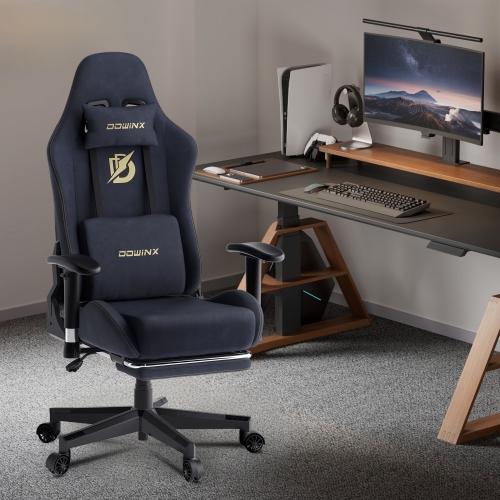 Fauteuil de jeu avec soutien lombaire et repose-pieds de Dowinx – Fauteuil de bureau ergonomique inclinable, tissu en suède à dossier haut pour