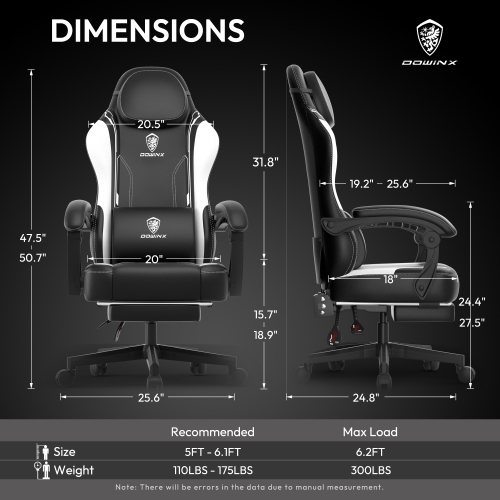 Dowinx Ergonomic Gaming Chair with Lumbar Support, High Back Office Chair with Footres, PU Leather Game Chair 300LBS for Big and Tall Adults, Swivel