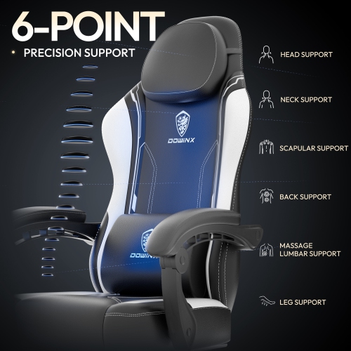 Dowinx Ergonomic Gaming Chair with Lumbar Support, High Back Office Chair with Footres, PU Leather Game Chair 300LBS for Big and Tall Adults, Swivel