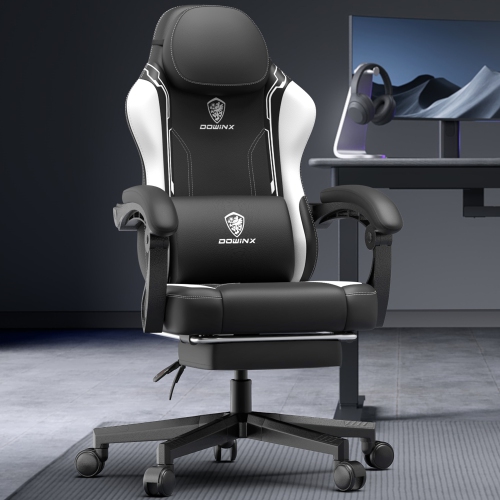 Dowinx Ergonomic Gaming Chair with Lumbar Support, High Back Office Chair with Footres, PU Leather Game Chair 300LBS for Big and Tall Adults, Swivel