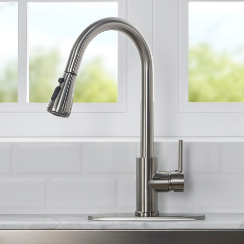 WOODBRIDGE  Single Handle Pull Down Kitchen Faucet In Brushed Nickel Finish