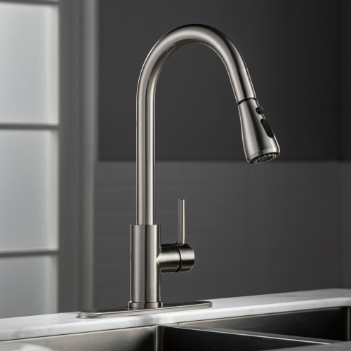 WOODBRIDGE Single Handle Pull Down Kitchen Faucet in Brushed Nickel Finish