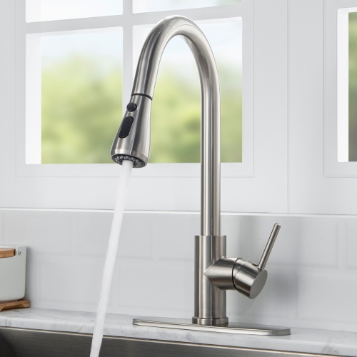 WOODBRIDGE Single Handle Pull Down Kitchen Faucet in Brushed Nickel Finish