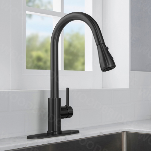 WOODBRIDGE  Single Handle Pull Down Kitchen Faucet In Matte Finish. In Black