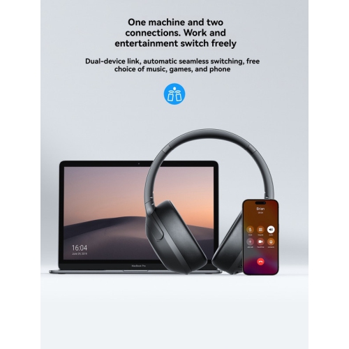 Comfortable Bluetooth headphones with soft ear cushions, active noise cancellation, 40mm dynamic sound and long-lasting battery life. Foldable and