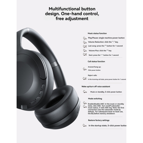 Comfortable Bluetooth headphones with soft ear cushions, active noise cancellation, 40mm dynamic sound and long-lasting battery life. Foldable and