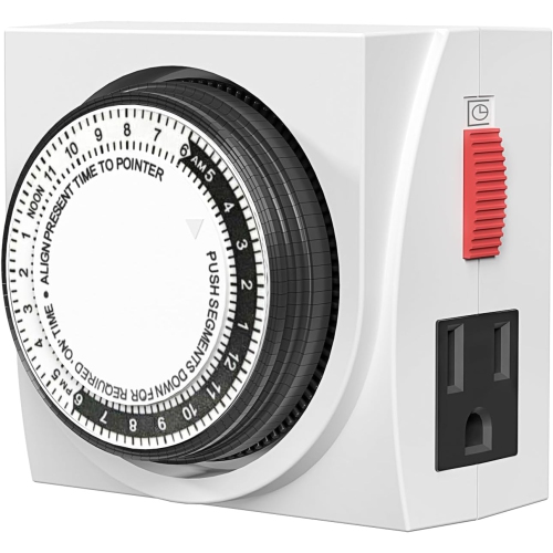 BN-LINK  24-Hour Mechanical Timer – Dual 3-Prong Outlets, Indoor Use (Lamps, Fans, Lights). 1875W, 1/2 HP, Ul Listed, White