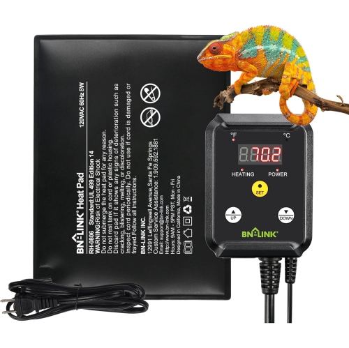 BN-LINK 6"x8" Reptile Heating Pad with Digital Thermostat – Under Tank Heater for Turtles, Lizards, Frogs, etc.