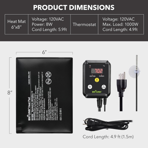 BN-LINK 6"x8" Reptile Heating Pad with Digital Thermostat – Under Tank Heater for Turtles, Lizards, Frogs, etc.