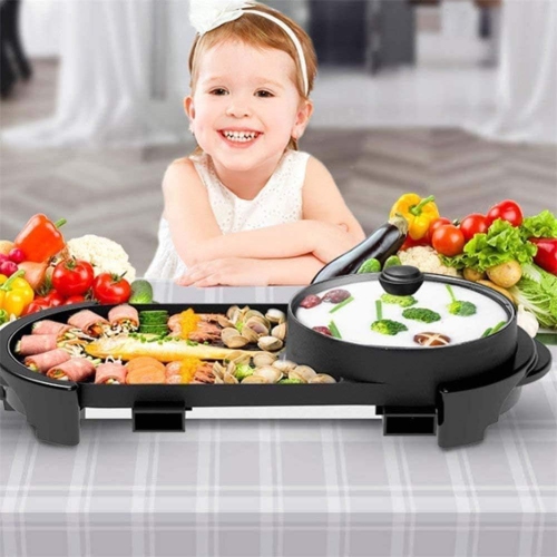 Barbecue Grill Fire Adjustable Electric Barbecue Stove Oil Paper,2-in-1 Smokeless Hot Pot with Non-Stick Coating, Multi-function Barbecue Pot for