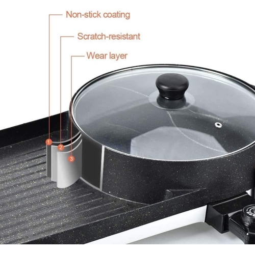 Barbecue Grill Fire Adjustable Electric Barbecue Stove Oil Paper,2-in-1 Smokeless Hot Pot with Non-Stick Coating, Multi-function Barbecue Pot for