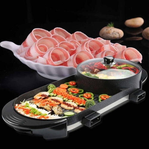 Barbecue Grill Fire Adjustable Electric Barbecue Stove Oil Paper,2-in-1 Smokeless Hot Pot with Non-Stick Coating, Multi-function Barbecue Pot for