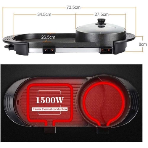 Barbecue Grill Fire Adjustable Electric Barbecue Stove Oil Paper,2-in-1 Smokeless Hot Pot with Non-Stick Coating, Multi-function Barbecue Pot for