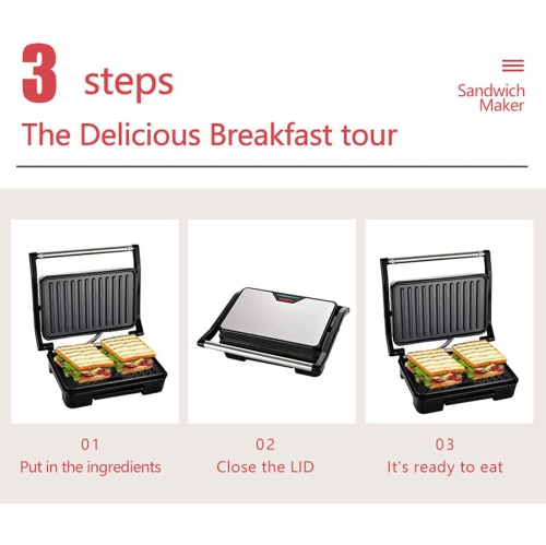 Panini Grill Press Bread Maker, Double Side Heating Non Stick Bread Machine with Anti Heat Handle Up to 6 850W Panini Maker for Breakfast Brunch