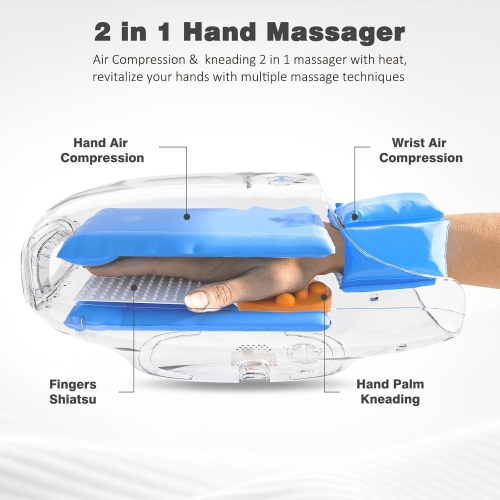 Hand Massager w/ Heating & Cooling Fan - 6 Modes x 6 Intensities, Touch Screen, Air Compression + Kneading, 3000mAh, 10-20 Min Timer, Pain Relief for