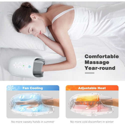 Hand Massager w/ Heating & Cooling Fan - 6 Modes x 6 Intensities, Touch Screen, Air Compression + Kneading, 3000mAh, 10-20 Min Timer, Pain Relief for