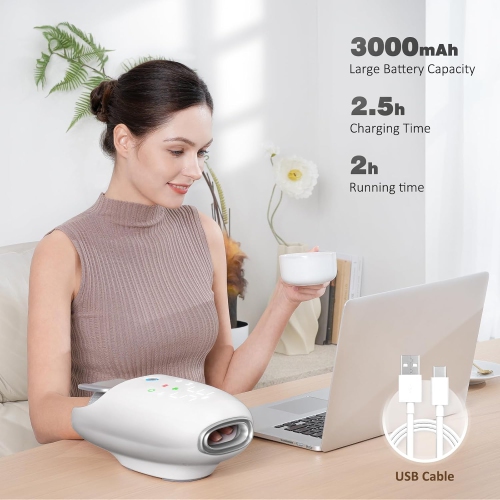 Hand Massager w/ Heating & Cooling Fan - 6 Modes x 6 Intensities, Touch Screen, Air Compression + Kneading, 3000mAh, 10-20 Min Timer, Pain Relief for