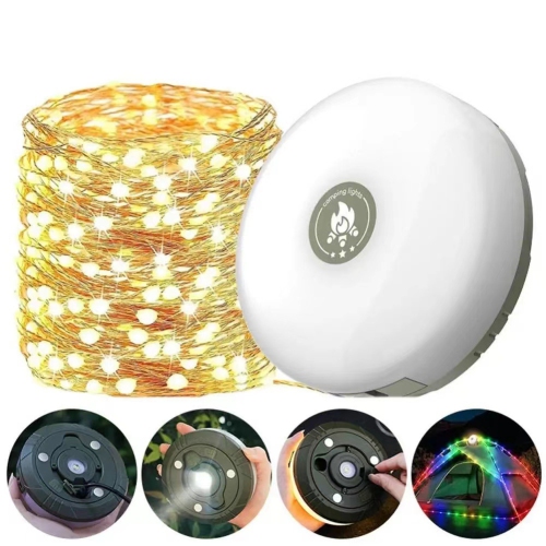MYACUC  Portable Outdoor Camping Light String, 32.8Ft Retractable Holiday Decorative Light String, Seven-Color Light String for Camping, Yard, Party