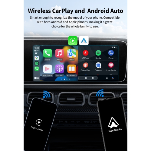 Wireless CarPlay+Android Auto 2-in-1 Smart Car Box with Built-in YouTube/Netflix Apps | Dual-core Processor| Plug-and-Play|Compatible with Original
