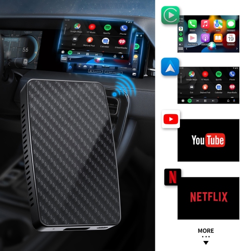 Wireless CarPlay+Android Auto 2-in-1 Smart Car Box with Built-in YouTube/Netflix Apps | Dual-core Processor| Plug-and-Play|Compatible with Original
