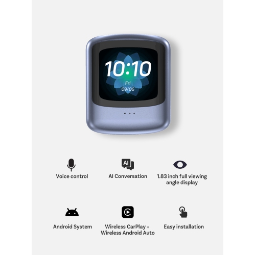 Écran intelligent AI pour l'auto | Sans fil CarPlay et Android Auto | Écran d'interaction vocale IA de 1,83 po | Bluetooth 5,1 + Wi-Fi bibande |