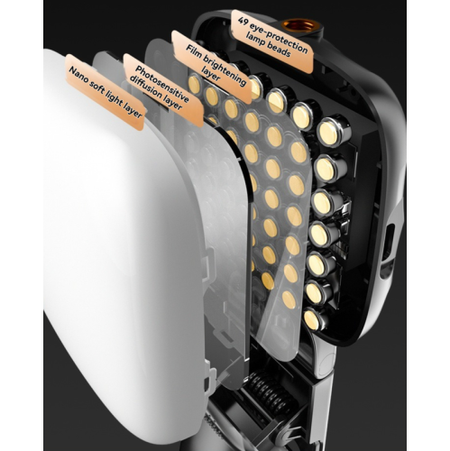 Lampe d'appoint beauté 49-LED | Mini lampe de bureau portative pour téléphones, appareils photo, diffusion en direct et tablettes - Blanc [pince ou