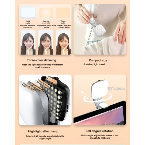 49-LED Beauty Fill Light | Portable Mini Desktop Photography Light for Phones, Cameras, Live Streaming, and Tablets - Black [Clip-On or Hanging]