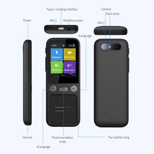 Smart translator: offline translation in 10 countries, 134 languages, WIFI photo recording and smart voice translation machine