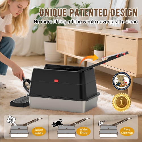 Bac à litière en acier inoxydable&nbsp;: Boîtes à litière avec couvercle – Noir