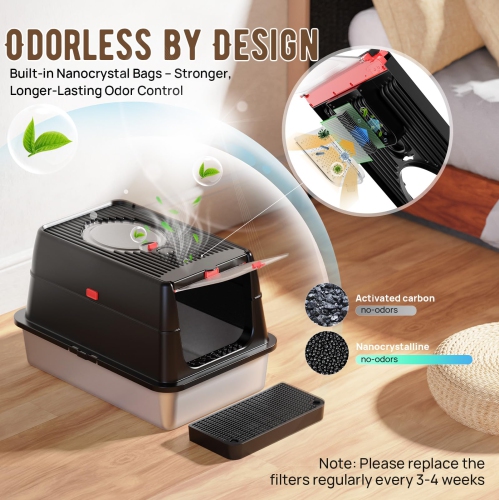 Bac à litière en acier inoxydable&nbsp;: Boîtes à litière avec couvercle – Noir