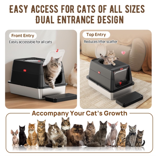 Bac à litière en acier inoxydable&nbsp;: Boîtes à litière avec couvercle – Noir