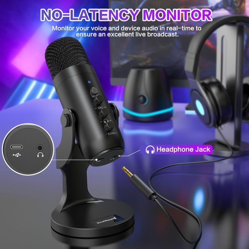 ZealSound USB Condenser Microphone Kit – Plug & Play for PC, Mac, PS4/PS5 Gain & Volume Control, Echo & Mute Buttons Ideal for Streaming, Podcasting,