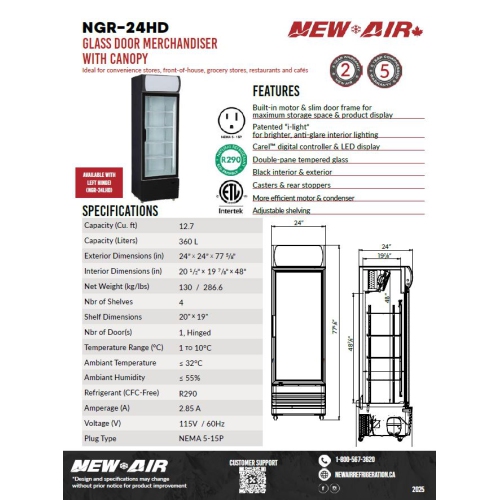 New Air NGR-24HD Glass Door Merchandiser with Canopy - Ideal for convenience stores, front-of-house- grocery stores, restaurants and cafés