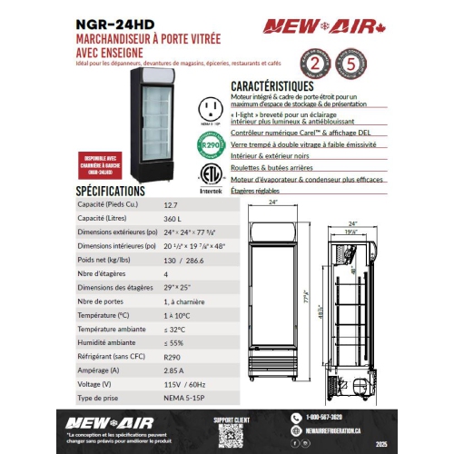 New Air NGR-24HD Glass Door Merchandiser with Canopy - Ideal for convenience stores, front-of-house- grocery stores, restaurants and cafés