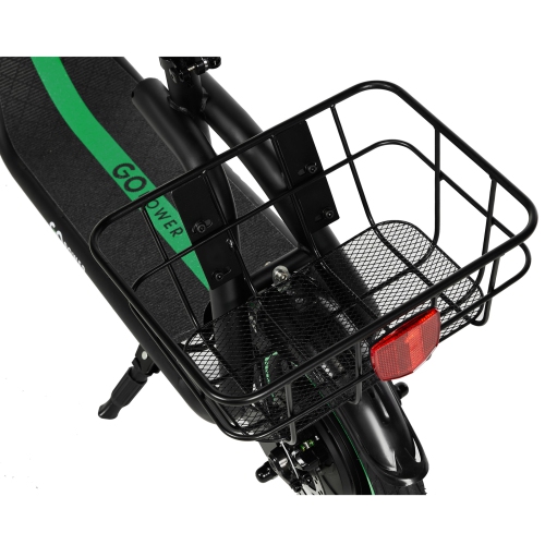 GoPowerBike GoFlow Electric Scooter with Seat | Comfortable Seat, Rear Basket, and Throttle Control | 16 mph Top Speed | 12 mile Range | 12" Tires |