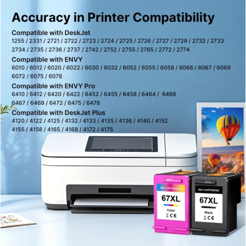 Cartouche d'encre noire 67XL Compatible avec les cartouches d'encre 67 de HP Compatible avec Deskjet 2734e 2755e 2855e 2842e 4255e 2723e 4100e 2700