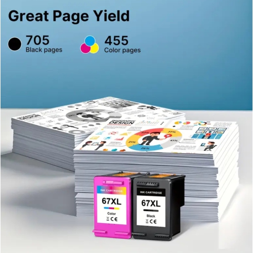 Cartouche d'encre noire 67XL Compatible avec les cartouches d'encre 67 de HP Compatible avec Deskjet 2734e 2755e 2855e 2842e 4255e 2723e 4100e 2700