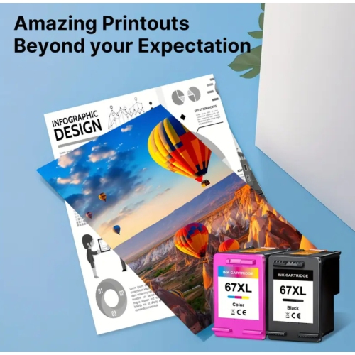 Cartouche d'encre noire 67XL Compatible avec les cartouches d'encre 67 de HP Compatible avec Deskjet 2734e 2755e 2855e 2842e 4255e 2723e 4100e 2700