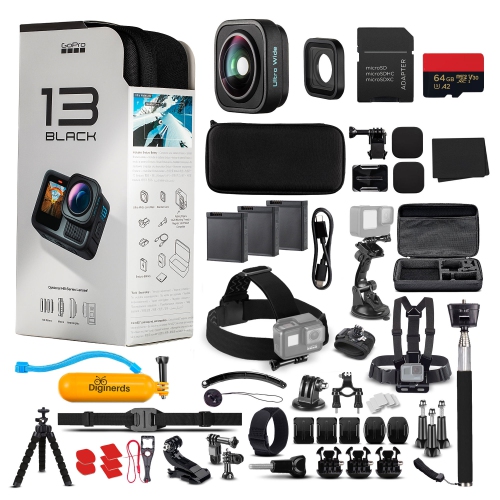 GoPro HERO13 Ultra Wide Edition - Action Camera + 64GB Card, 50 Piece Accessory Kit and 2 Batteries