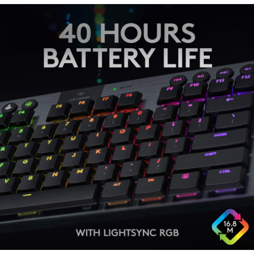 Logitech G915 TKL Tenkeyless Lightspeed Wireless RGB Mechanical Gaming Keyboard, Low Profile Switch Options, LIGHTSYNC RGB - Linear - Black