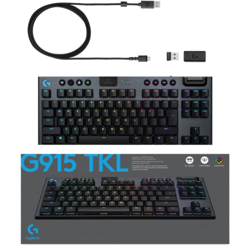 Logitech G915 TKL Tenkeyless Lightspeed Wireless RGB Mechanical Gaming Keyboard, Low Profile Switch Options, LIGHTSYNC RGB - Linear - Black