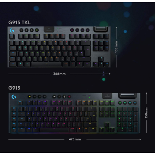 Logitech G915 TKL Tenkeyless Lightspeed Wireless RGB Mechanical Gaming Keyboard, Low Profile Tactile Switch, LIGHTSYNC RGB - Tactile - Black