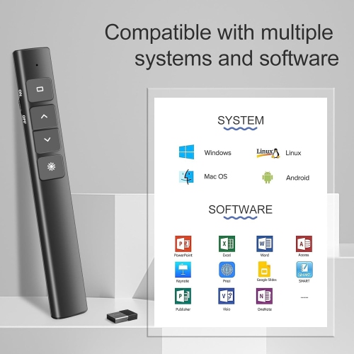 Wireless Presentation Clicker, 50M Range with Hyperlink & Volume Control for PowerPoint Slideshow