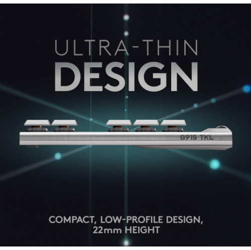 Logitech G915 TKL Tenkeyless Lightspeed Wireless RGB Mechanical Gaming Keyboard, Low Profile Switch Options, LIGHTSYNC RGB - Tactile - White