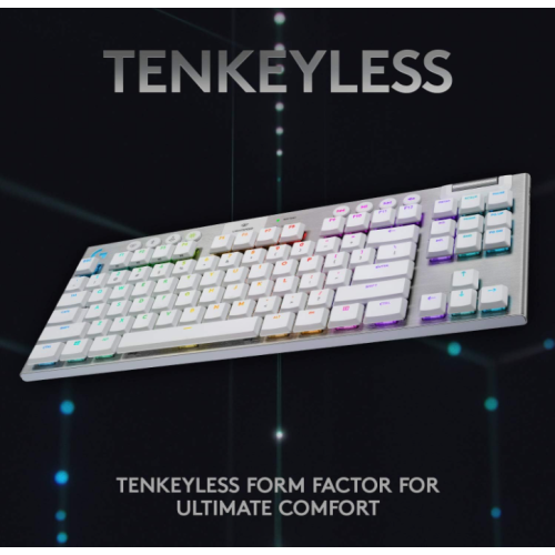 Logitech G915 TKL Tenkeyless Lightspeed Wireless RGB Mechanical Gaming Keyboard, Low Profile Switch Options, LIGHTSYNC RGB - Tactile - White