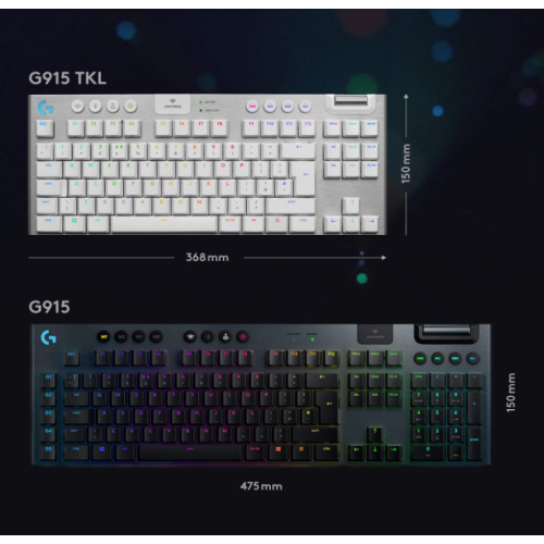 Logitech G915 TKL Tenkeyless Lightspeed Wireless RGB Mechanical Gaming Keyboard, Low Profile Switch Options, LIGHTSYNC RGB - Tactile - White