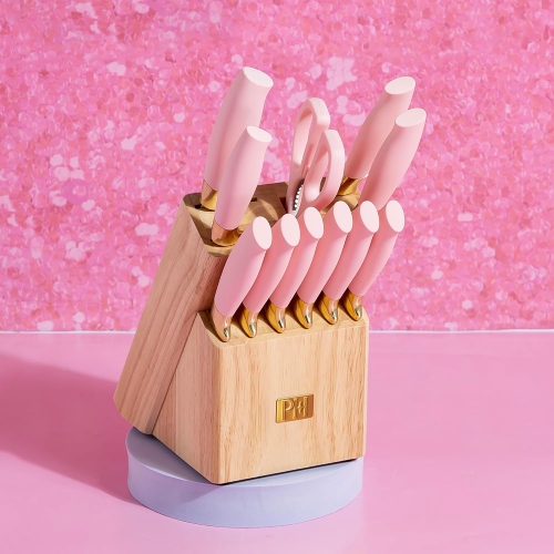 Ensemble de couteaux PH 12 pièces avec bloc, ustensiles en acier inoxydable à haute teneur en carbone, lames de précision et poignées ergonomiques,